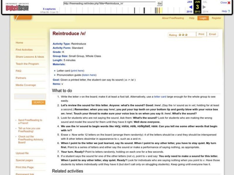 Reintroduce /V/ Lesson Plan