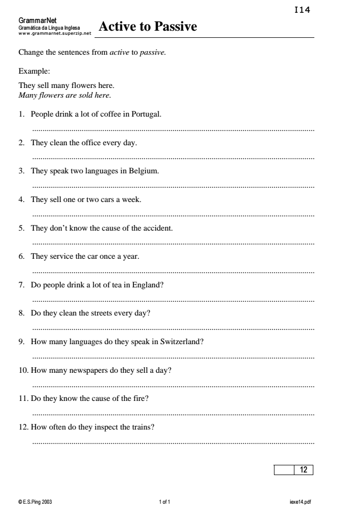 Active to Passive Worksheet