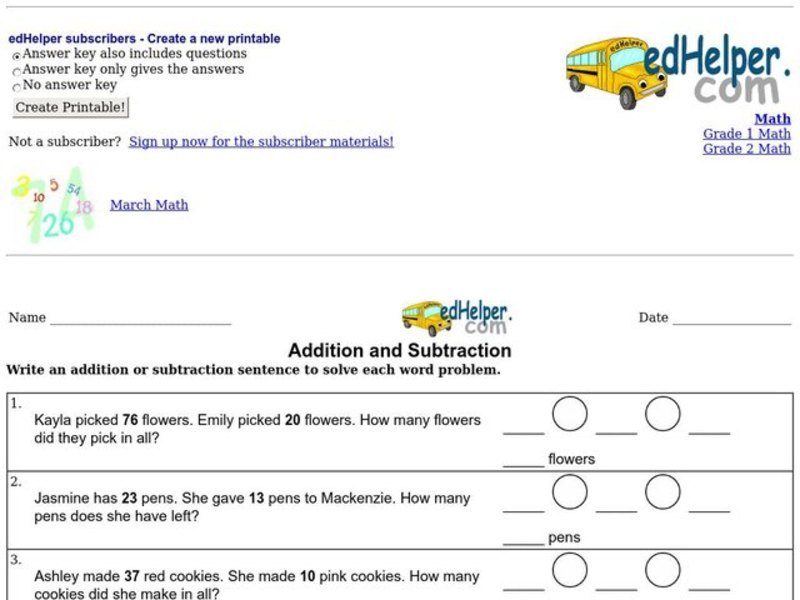 Addition and Subtraction Worksheet