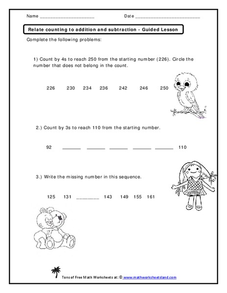 Relate Counting to Addition and Subtraction Worksheet