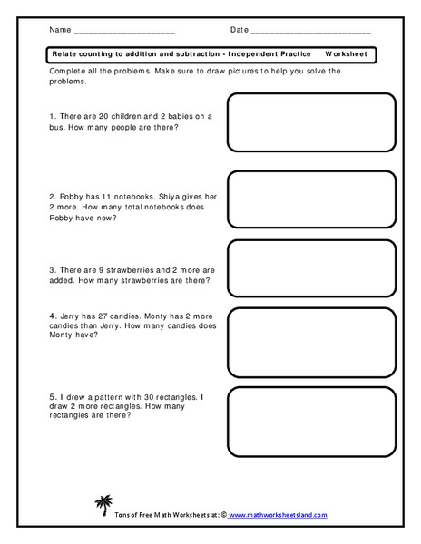 Relate Counting to Addition and Subtraction Worksheet