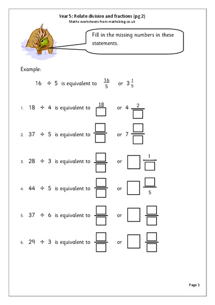 Relate Division and Fractions Worksheet