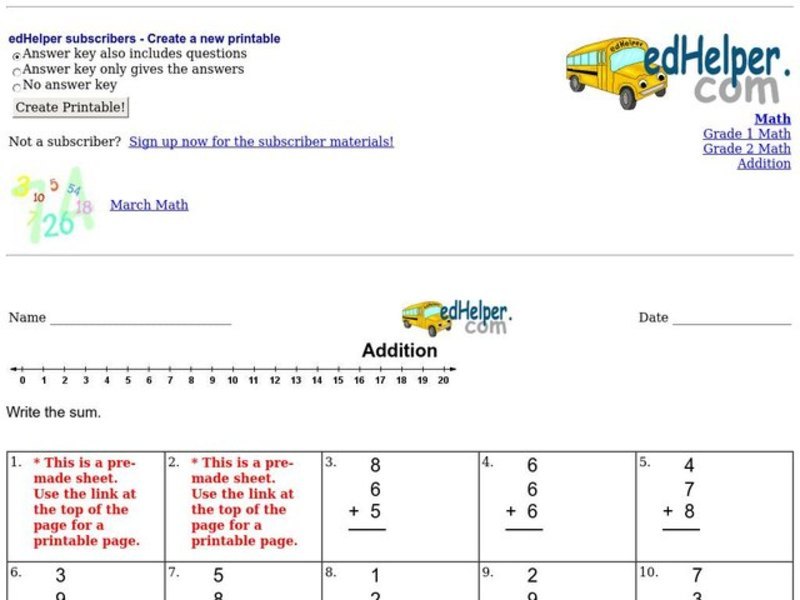 Addition Worksheet