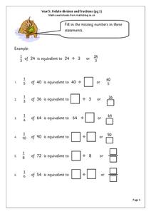 Relate Division and Fractions Worksheet