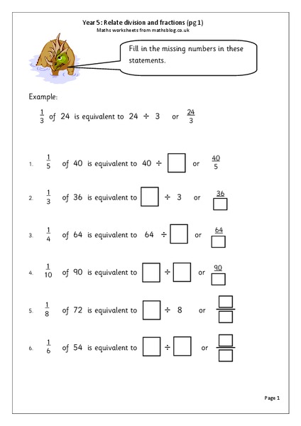 Relate Division and Fractions Worksheet