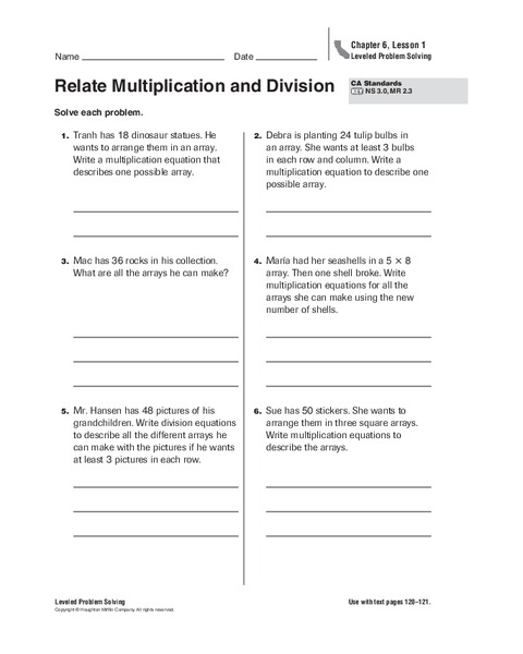 Relate Multiplication and Division Worksheet