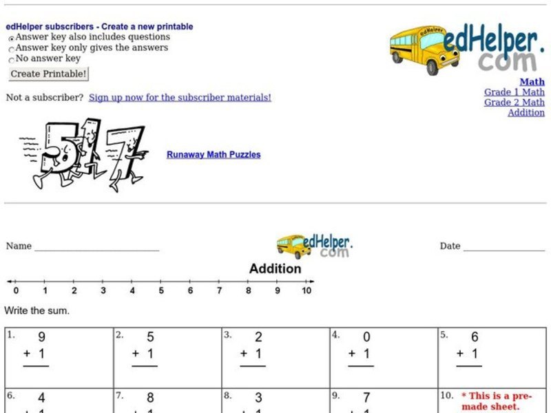 Addition Facts Worksheet