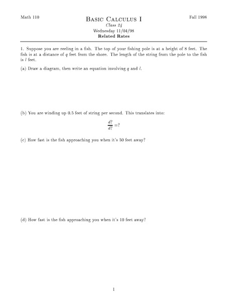 Related Rates Worksheet
