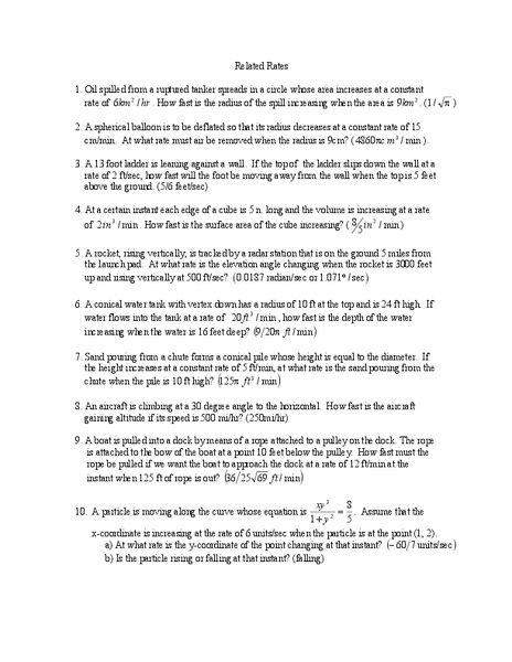Related Rates Worksheet