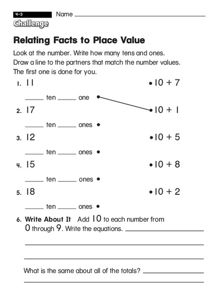Relating Facts to Place Value Worksheet