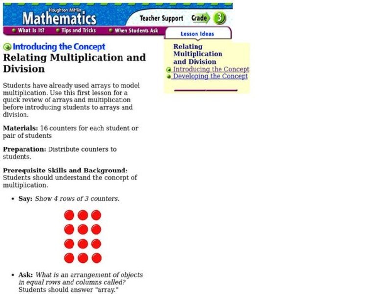 Relating Multiplication and Division Lesson Plan