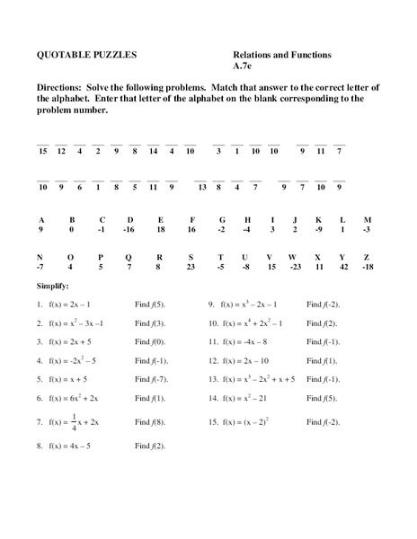 Relations and Functions Worksheet