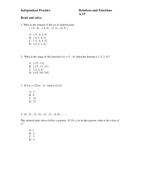 Relations and Functions Worksheet