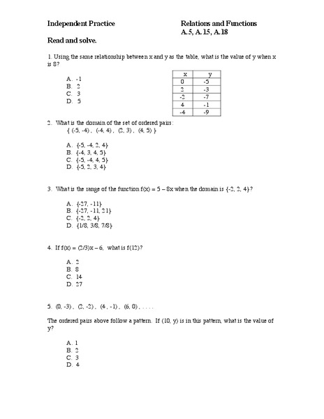 Relations and Functions Worksheet