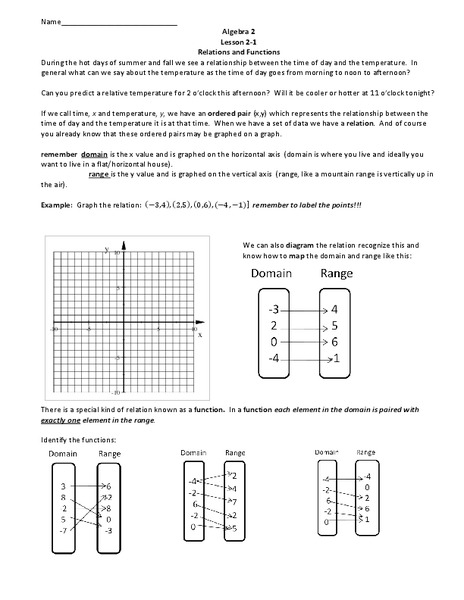 Relations and Functions Worksheet