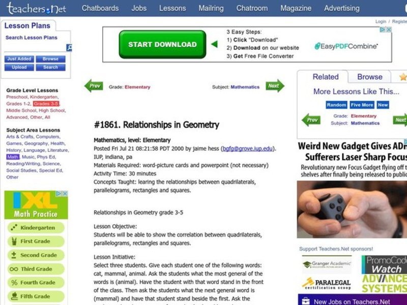 Relationships in Geometry Lesson Plan
