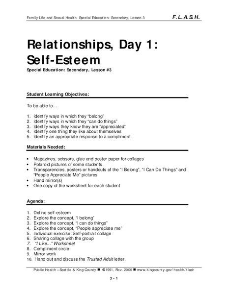 Relationships, Day 1: Self-Esteem Lesson Plan
