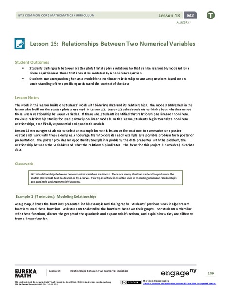 Relationships Between Two Numerical Variables Lesson Plan