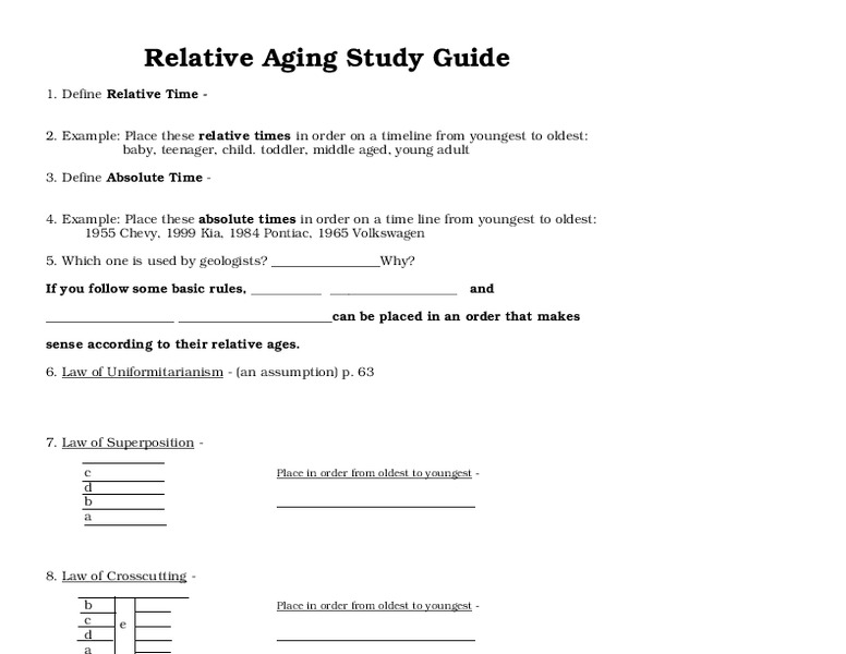 Relative Aging Study Guide Worksheet