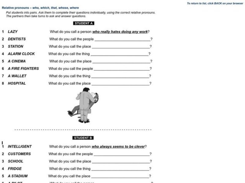 Relative Pronouns Worksheet