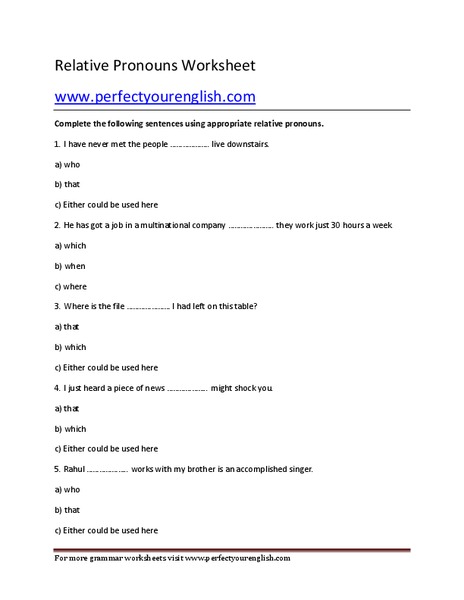 Relative Pronouns Worksheet