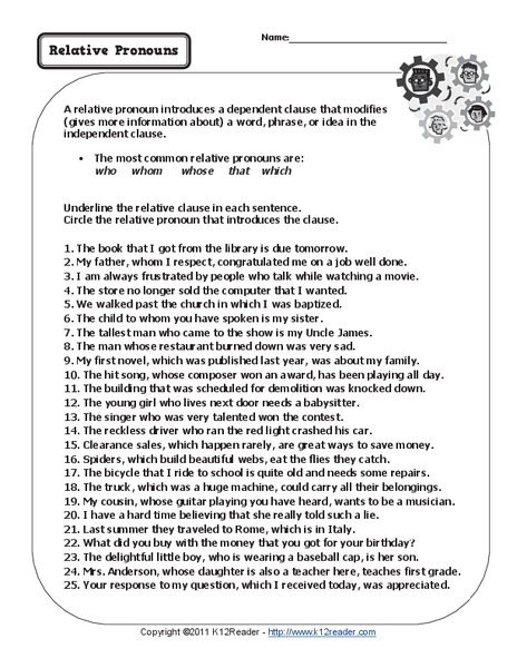 Relative Pronouns Worksheet