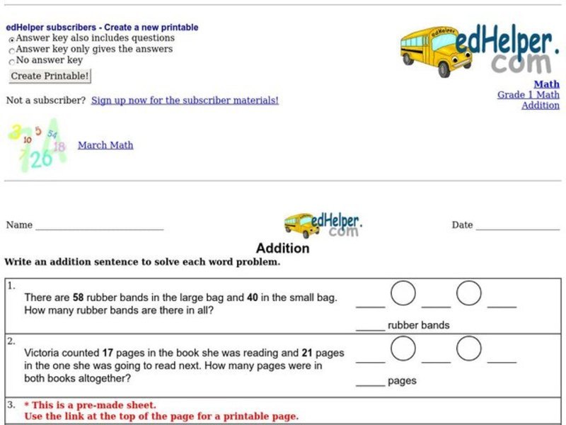 Addition Worksheet