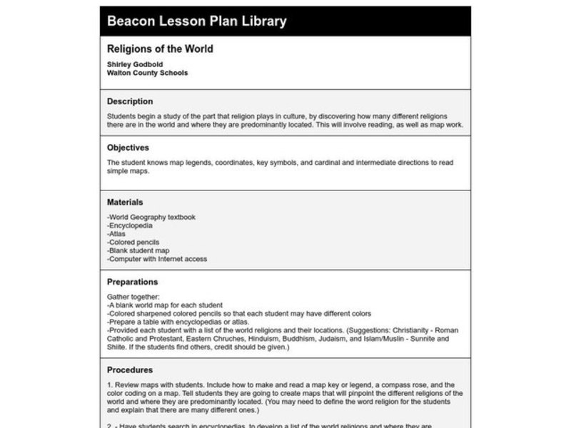Religions of the World Lesson Plan