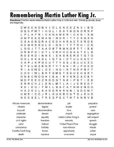 Remembering Martin Luther King Jr. Worksheet
