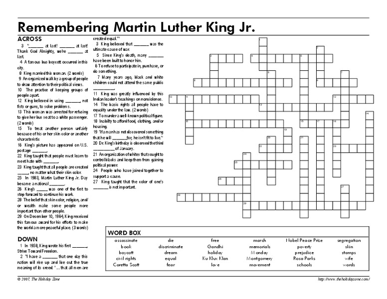 Remembering Martin Luther King, Jr. Worksheet