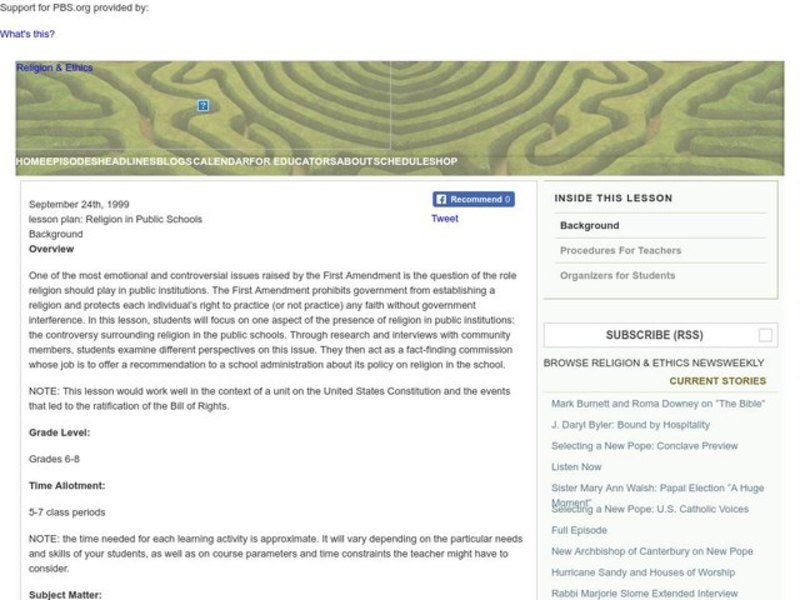 Religion in Public Schools Lesson Plan