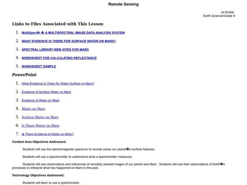 Remote Sensing Lesson Plan