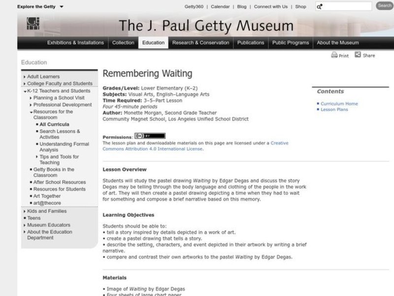 Remembering Waiting Lesson Plan