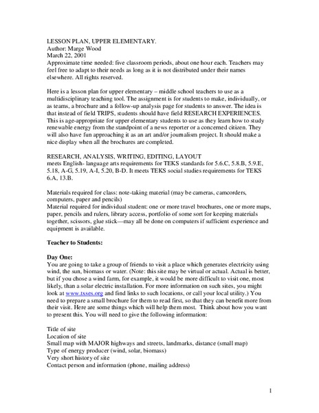 Renewable Energy Lesson Plan