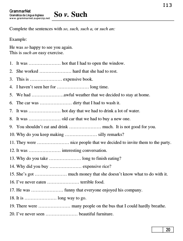 So v. Such Worksheet