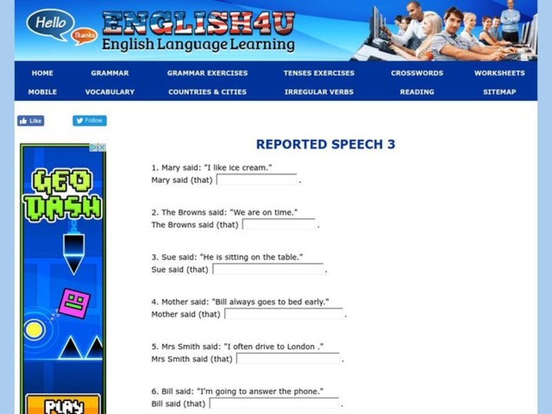 Reported Speech 3 Interactive
