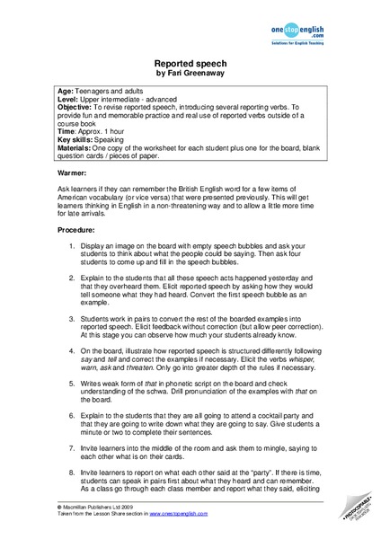 Reported Speech Lesson Plan