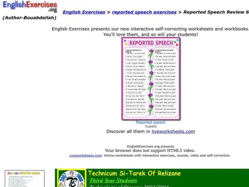 Reported Speech Worksheet