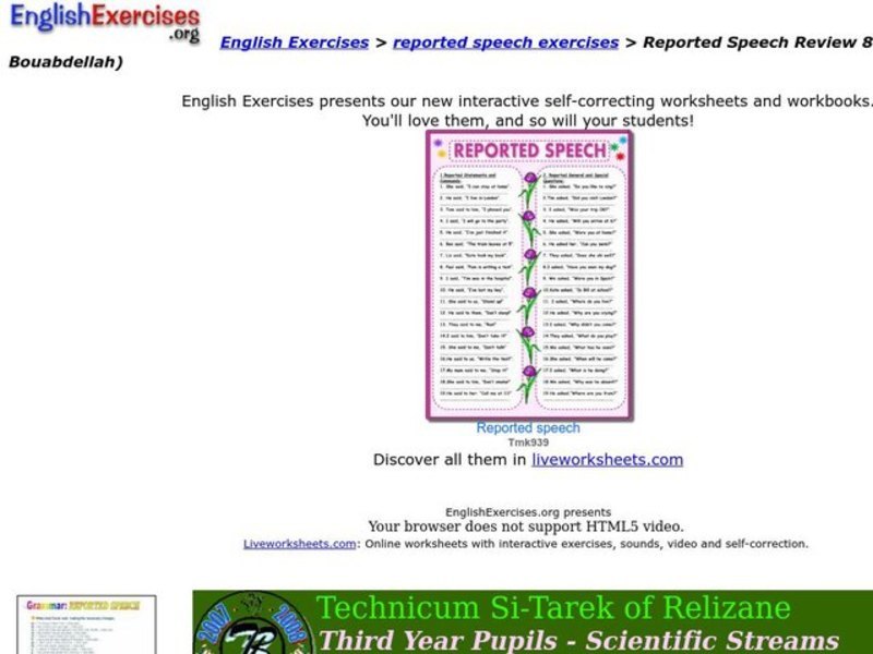 Reported Speech Worksheet