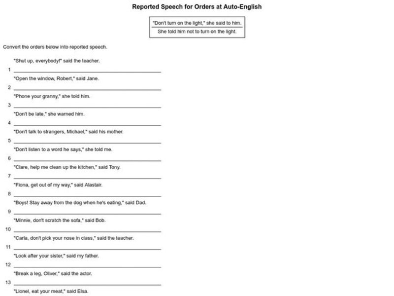 Reported Speech for Orders Interactive