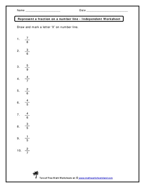 Represent a Fraction on a Number Line Worksheet