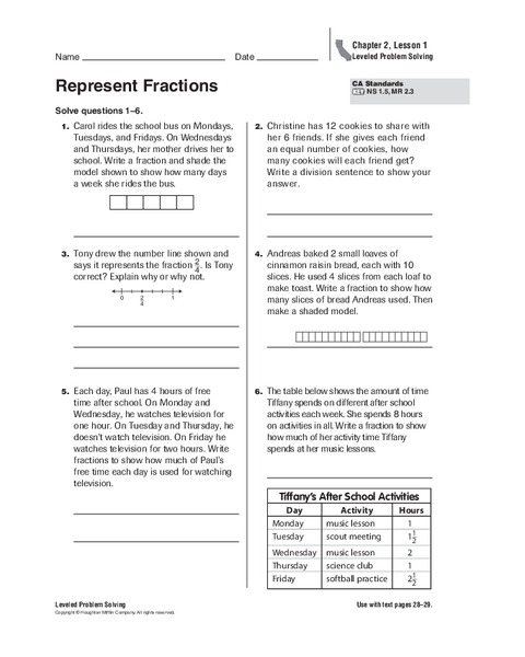 Represent Fractions Worksheet