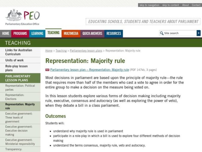 Representation: Majority rule Lesson Plan