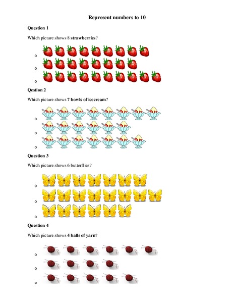 Represent Numbers to 10 Worksheet