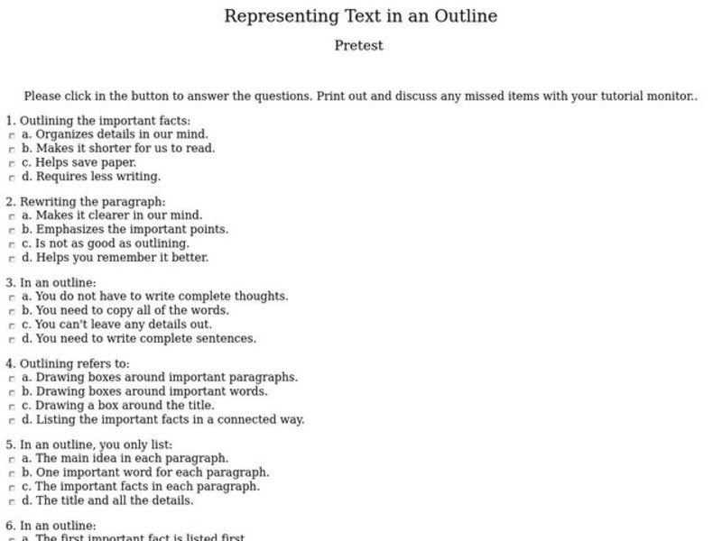 Representing Text in an Outline Interactive