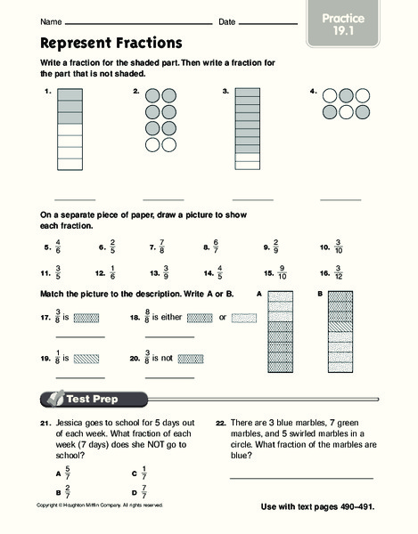 Represent Fractions Worksheet