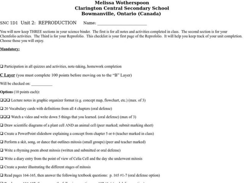 REPRODUCTION Lesson Plan