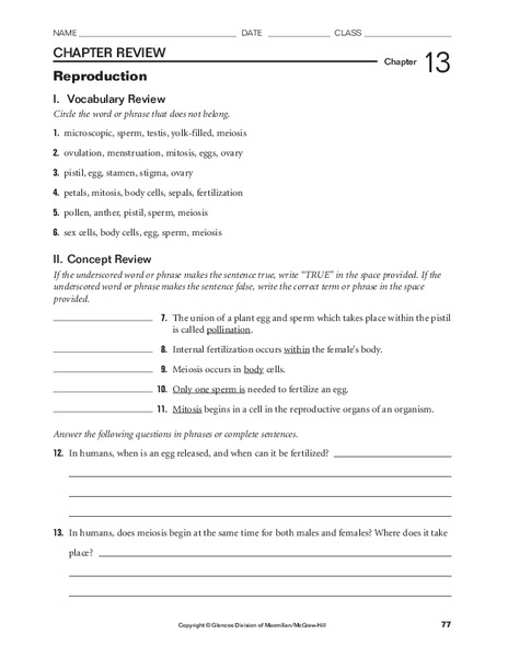 Reproduction Worksheet