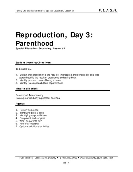 Reproduction, Day 3: Parenthood Lesson Plan