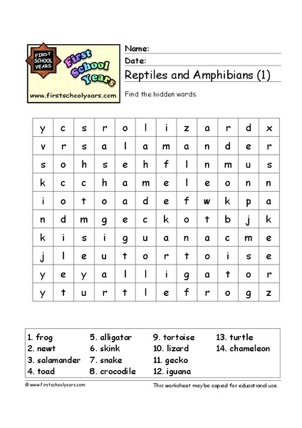Reptiles and Amphibians (1) Worksheet